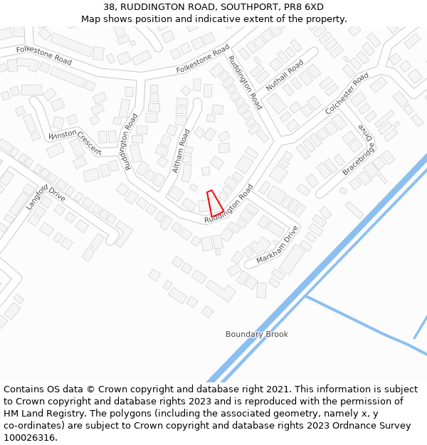 38, RUDDINGTON ROAD, SOUTHPORT, PR8 6XD: Location map and indicative extent of plot