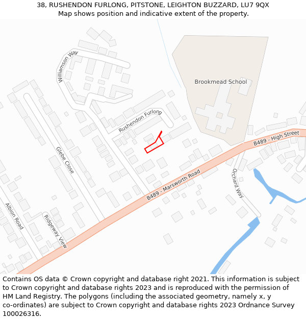 38, RUSHENDON FURLONG, PITSTONE, LEIGHTON BUZZARD, LU7 9QX: Location map and indicative extent of plot