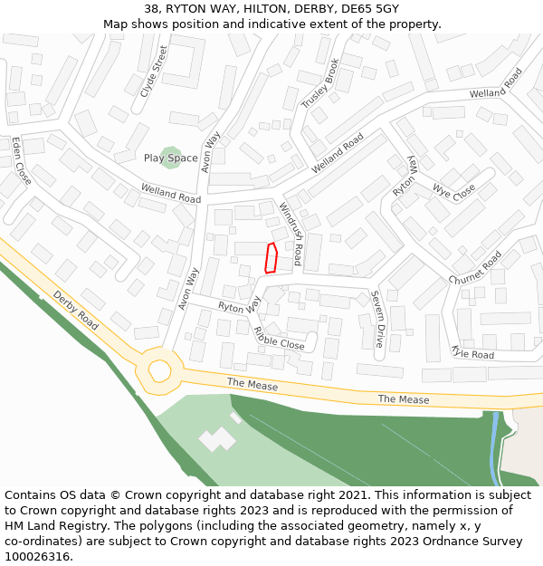 38, RYTON WAY, HILTON, DERBY, DE65 5GY: Location map and indicative extent of plot