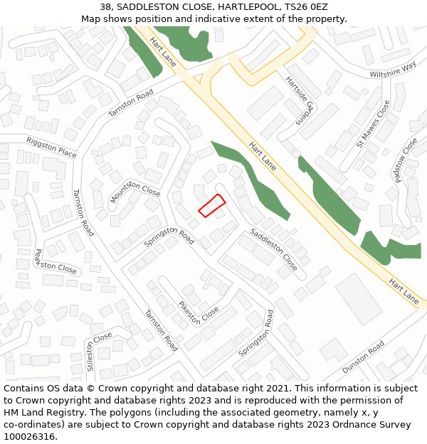 38, SADDLESTON CLOSE, HARTLEPOOL, TS26 0EZ: Location map and indicative extent of plot