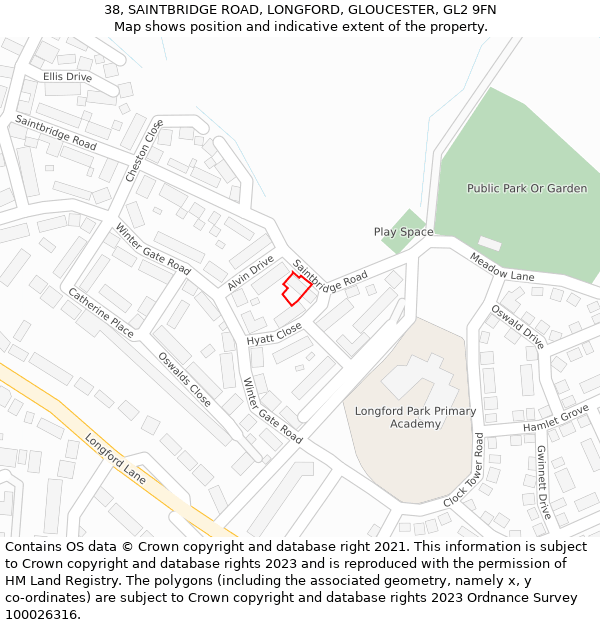 38, SAINTBRIDGE ROAD, LONGFORD, GLOUCESTER, GL2 9FN: Location map and indicative extent of plot