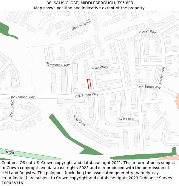 38, SALIS CLOSE, MIDDLESBROUGH, TS5 8FB: Location map and indicative extent of plot