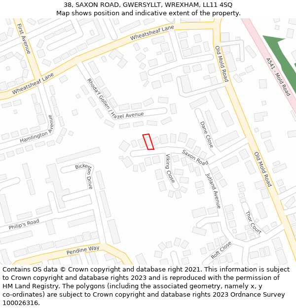 38, SAXON ROAD, GWERSYLLT, WREXHAM, LL11 4SQ: Location map and indicative extent of plot