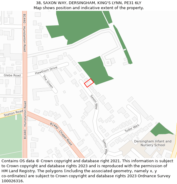 38, SAXON WAY, DERSINGHAM, KING'S LYNN, PE31 6LY: Location map and indicative extent of plot