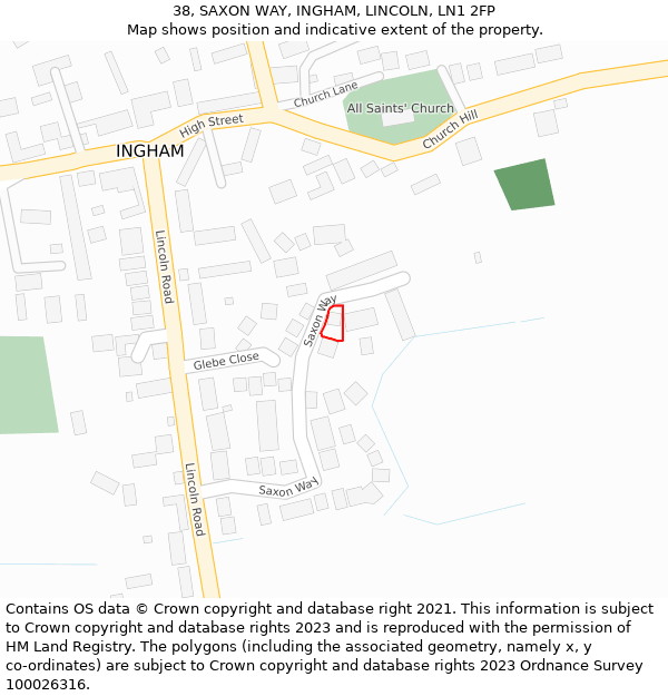 38, SAXON WAY, INGHAM, LINCOLN, LN1 2FP: Location map and indicative extent of plot