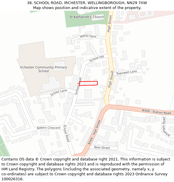 38, SCHOOL ROAD, IRCHESTER, WELLINGBOROUGH, NN29 7AW: Location map and indicative extent of plot