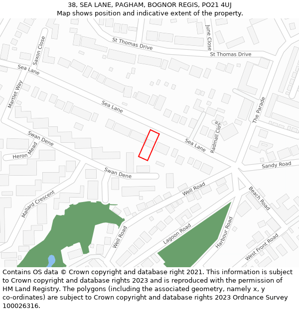 38, SEA LANE, PAGHAM, BOGNOR REGIS, PO21 4UJ: Location map and indicative extent of plot