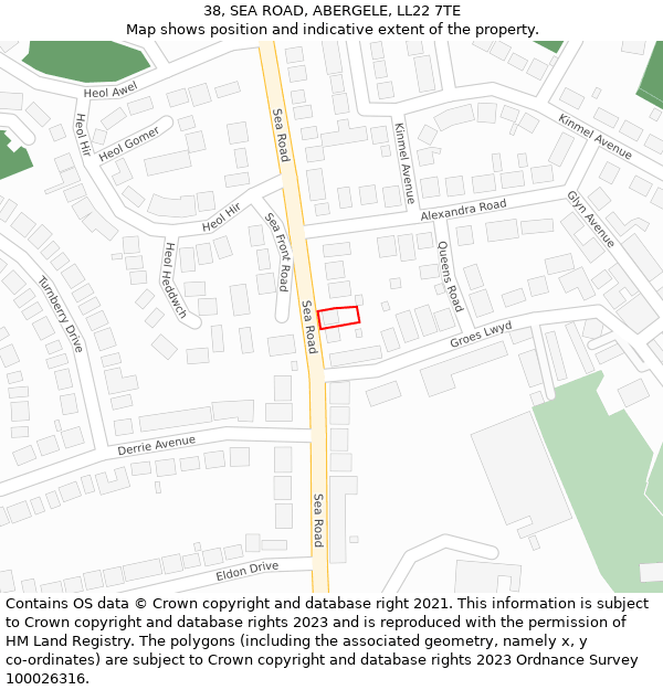 38, SEA ROAD, ABERGELE, LL22 7TE: Location map and indicative extent of plot