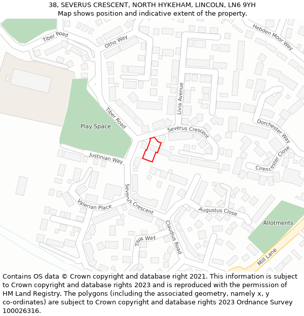 38, SEVERUS CRESCENT, NORTH HYKEHAM, LINCOLN, LN6 9YH: Location map and indicative extent of plot