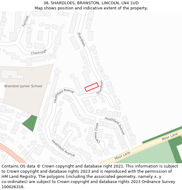 38, SHARDLOES, BRANSTON, LINCOLN, LN4 1UD: Location map and indicative extent of plot