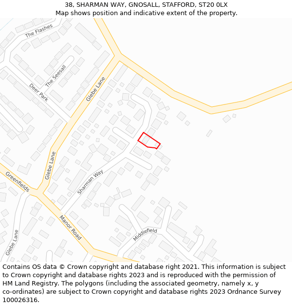 38, SHARMAN WAY, GNOSALL, STAFFORD, ST20 0LX: Location map and indicative extent of plot