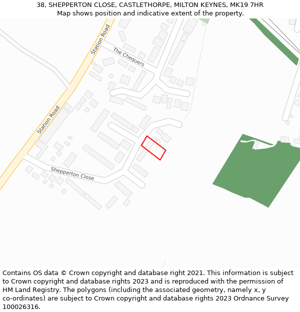 38, SHEPPERTON CLOSE, CASTLETHORPE, MILTON KEYNES, MK19 7HR: Location map and indicative extent of plot