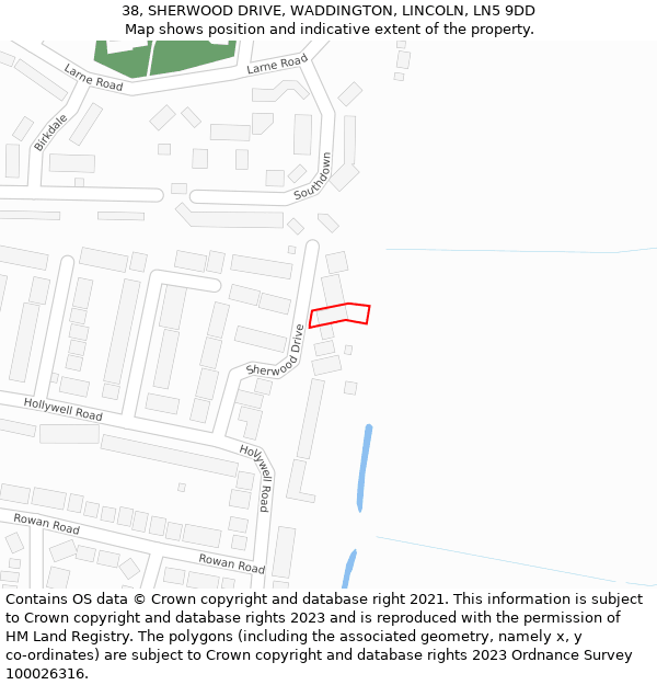 38, SHERWOOD DRIVE, WADDINGTON, LINCOLN, LN5 9DD: Location map and indicative extent of plot