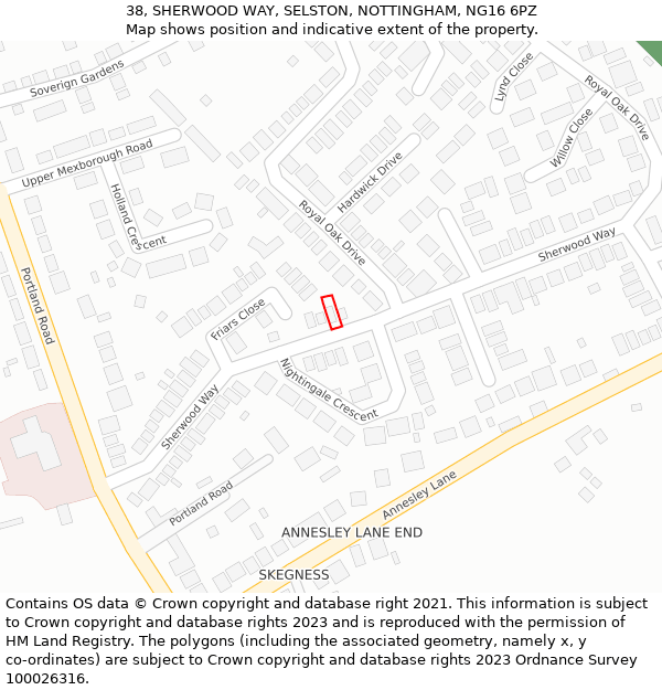 38, SHERWOOD WAY, SELSTON, NOTTINGHAM, NG16 6PZ: Location map and indicative extent of plot