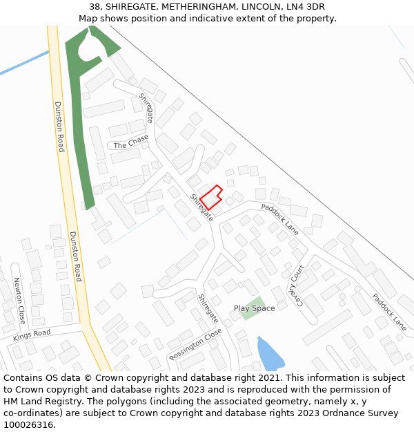 38, SHIREGATE, METHERINGHAM, LINCOLN, LN4 3DR: Location map and indicative extent of plot