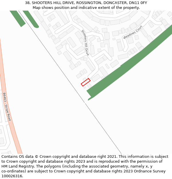 38, SHOOTERS HILL DRIVE, ROSSINGTON, DONCASTER, DN11 0FY: Location map and indicative extent of plot