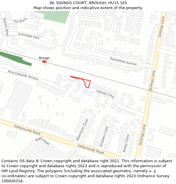 38, SIDINGS COURT, BROUGH, HU15 1ES: Location map and indicative extent of plot