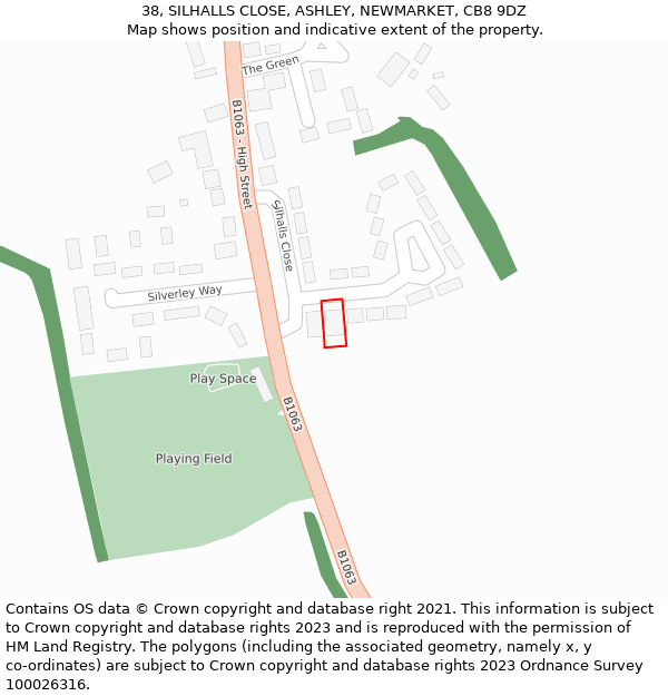 38, SILHALLS CLOSE, ASHLEY, NEWMARKET, CB8 9DZ: Location map and indicative extent of plot