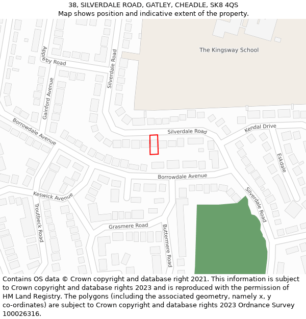 38, SILVERDALE ROAD, GATLEY, CHEADLE, SK8 4QS: Location map and indicative extent of plot