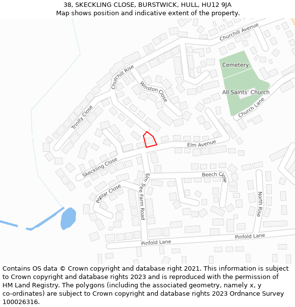 38, SKECKLING CLOSE, BURSTWICK, HULL, HU12 9JA: Location map and indicative extent of plot