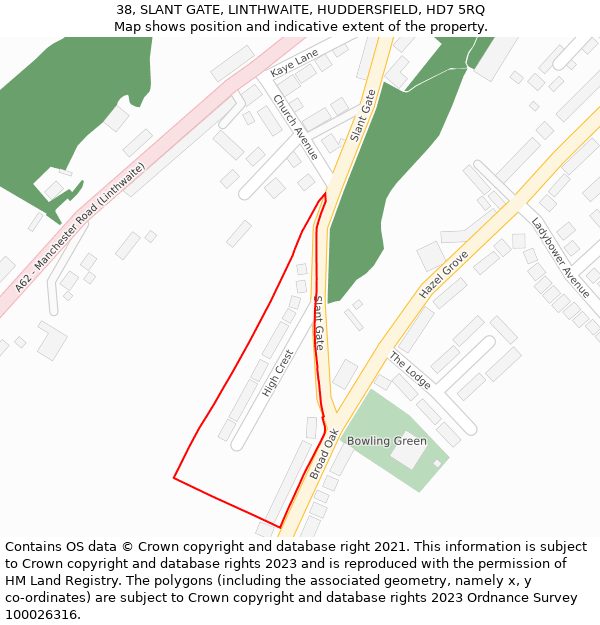 38, SLANT GATE, LINTHWAITE, HUDDERSFIELD, HD7 5RQ: Location map and indicative extent of plot