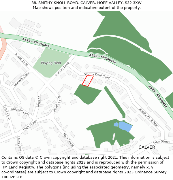 38, SMITHY KNOLL ROAD, CALVER, HOPE VALLEY, S32 3XW: Location map and indicative extent of plot