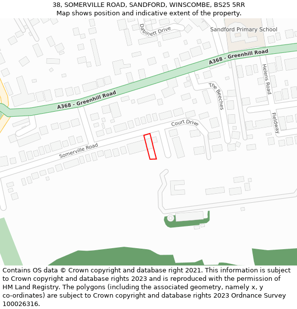 38, SOMERVILLE ROAD, SANDFORD, WINSCOMBE, BS25 5RR: Location map and indicative extent of plot