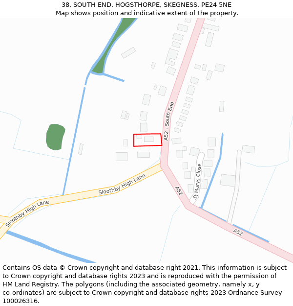 38, SOUTH END, HOGSTHORPE, SKEGNESS, PE24 5NE: Location map and indicative extent of plot