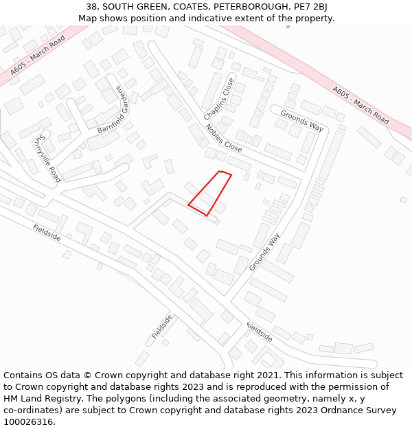 38, SOUTH GREEN, COATES, PETERBOROUGH, PE7 2BJ: Location map and indicative extent of plot