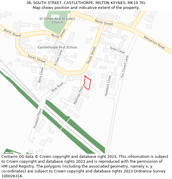 38, SOUTH STREET, CASTLETHORPE, MILTON KEYNES, MK19 7EL: Location map and indicative extent of plot