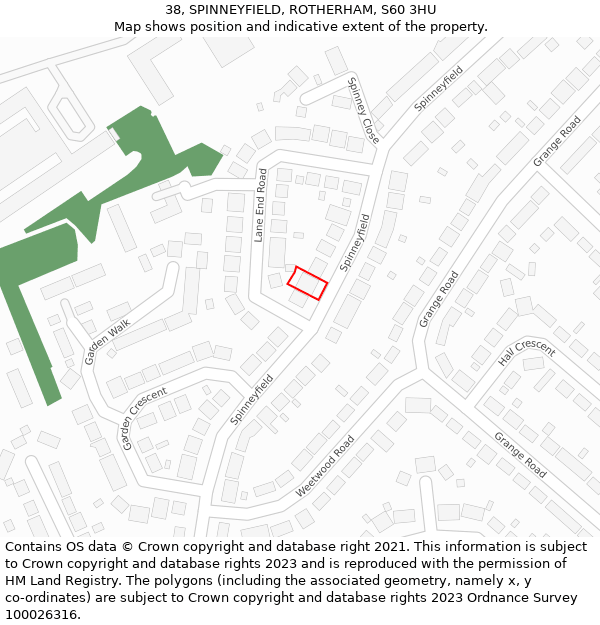 38, SPINNEYFIELD, ROTHERHAM, S60 3HU: Location map and indicative extent of plot