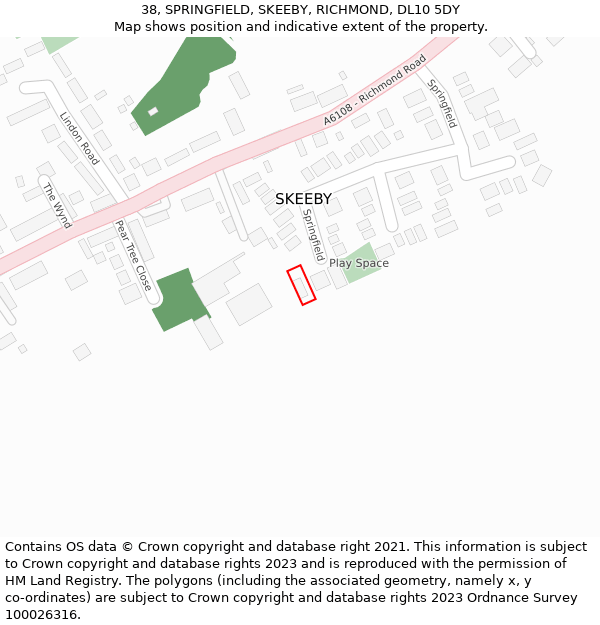 38, SPRINGFIELD, SKEEBY, RICHMOND, DL10 5DY: Location map and indicative extent of plot