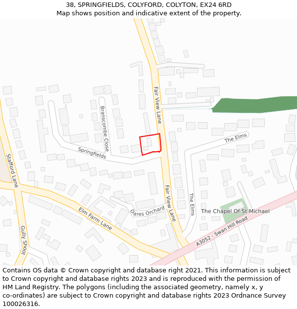 38, SPRINGFIELDS, COLYFORD, COLYTON, EX24 6RD: Location map and indicative extent of plot