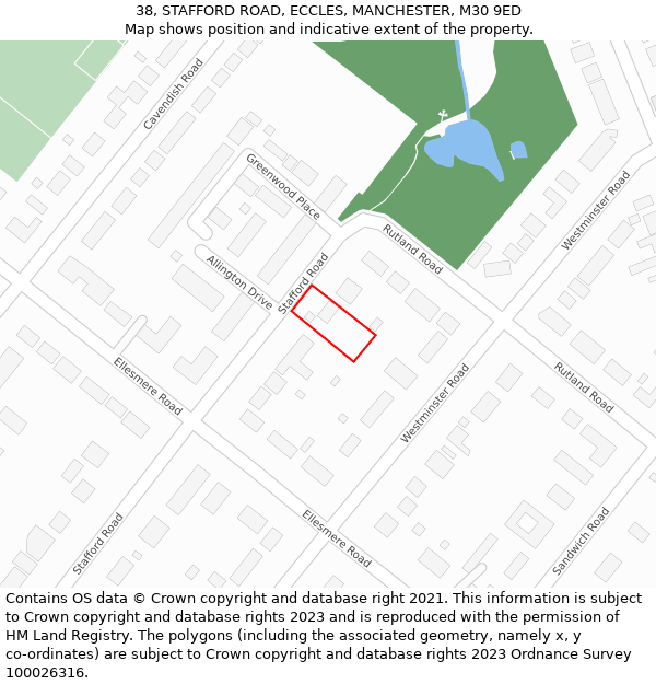 38, STAFFORD ROAD, ECCLES, MANCHESTER, M30 9ED: Location map and indicative extent of plot