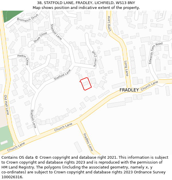 38, STATFOLD LANE, FRADLEY, LICHFIELD, WS13 8NY: Location map and indicative extent of plot