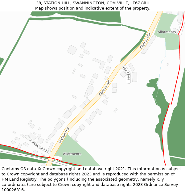 38, STATION HILL, SWANNINGTON, COALVILLE, LE67 8RH: Location map and indicative extent of plot
