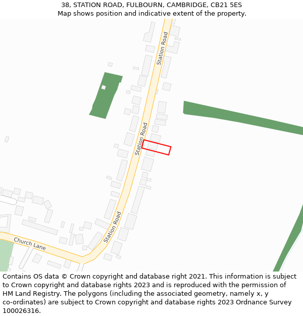38, STATION ROAD, FULBOURN, CAMBRIDGE, CB21 5ES: Location map and indicative extent of plot