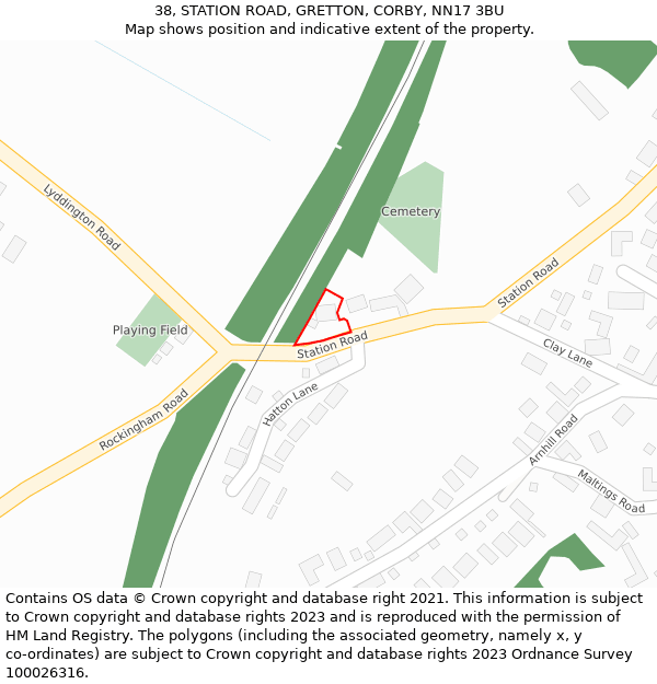 38, STATION ROAD, GRETTON, CORBY, NN17 3BU: Location map and indicative extent of plot