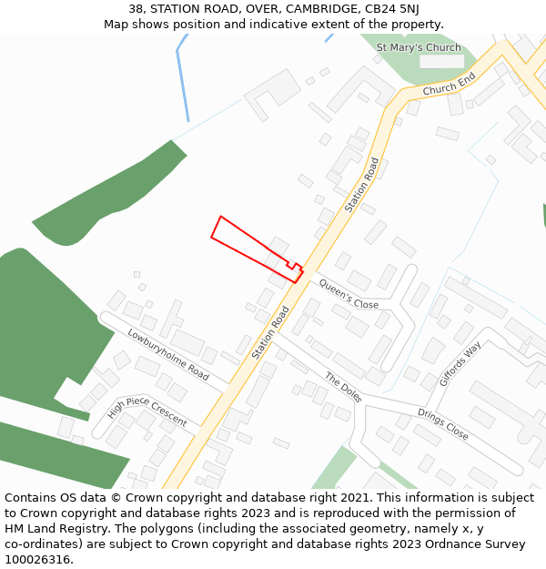 38, STATION ROAD, OVER, CAMBRIDGE, CB24 5NJ: Location map and indicative extent of plot