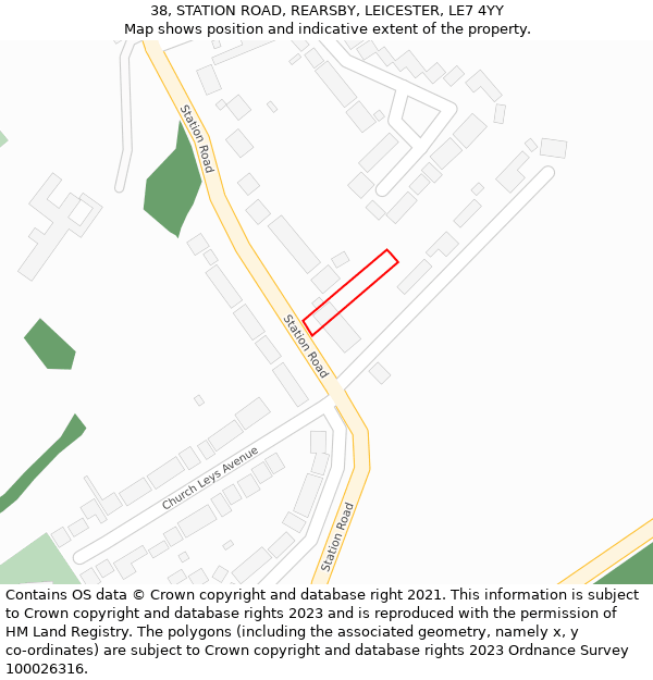 38, STATION ROAD, REARSBY, LEICESTER, LE7 4YY: Location map and indicative extent of plot