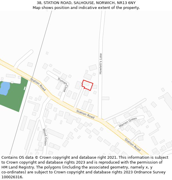 38, STATION ROAD, SALHOUSE, NORWICH, NR13 6NY: Location map and indicative extent of plot