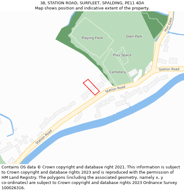 38, STATION ROAD, SURFLEET, SPALDING, PE11 4DA: Location map and indicative extent of plot