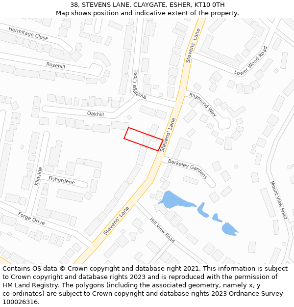 38, STEVENS LANE, CLAYGATE, ESHER, KT10 0TH: Location map and indicative extent of plot