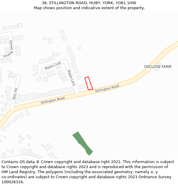 38, STILLINGTON ROAD, HUBY, YORK, YO61 1HW: Location map and indicative extent of plot