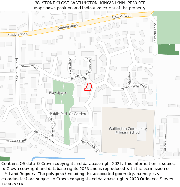 38, STONE CLOSE, WATLINGTON, KING'S LYNN, PE33 0TE: Location map and indicative extent of plot