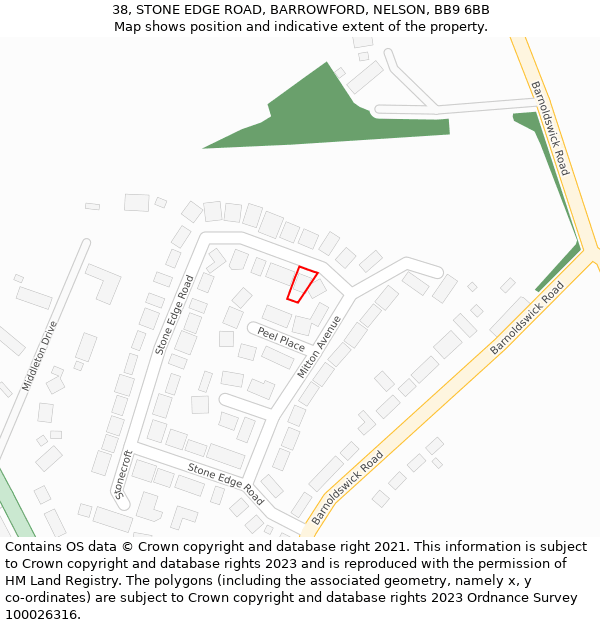 38, STONE EDGE ROAD, BARROWFORD, NELSON, BB9 6BB: Location map and indicative extent of plot