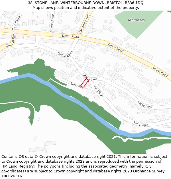 38, STONE LANE, WINTERBOURNE DOWN, BRISTOL, BS36 1DQ: Location map and indicative extent of plot