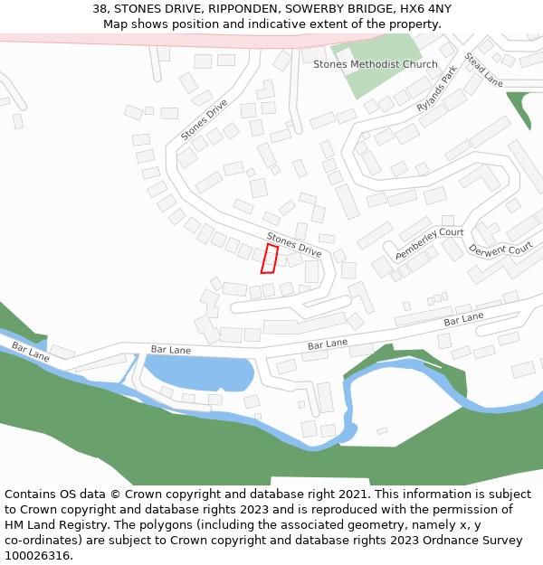 38, STONES DRIVE, RIPPONDEN, SOWERBY BRIDGE, HX6 4NY: Location map and indicative extent of plot