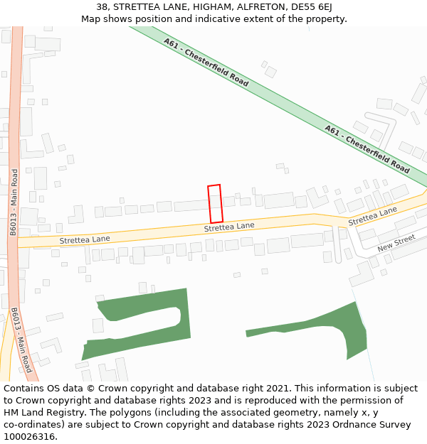 38, STRETTEA LANE, HIGHAM, ALFRETON, DE55 6EJ: Location map and indicative extent of plot