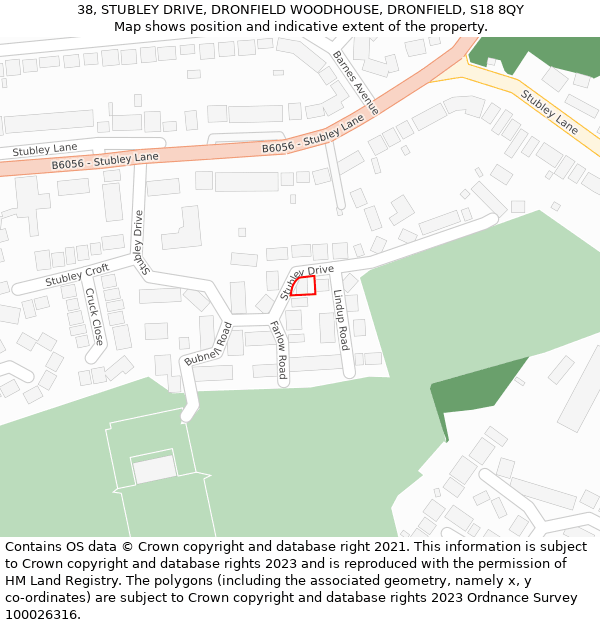 38, STUBLEY DRIVE, DRONFIELD WOODHOUSE, DRONFIELD, S18 8QY: Location map and indicative extent of plot
